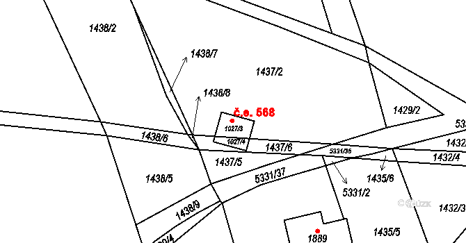 Chyňava 568 na parcele st. 1027/3 v KÚ Chyňava, Katastrální mapa
