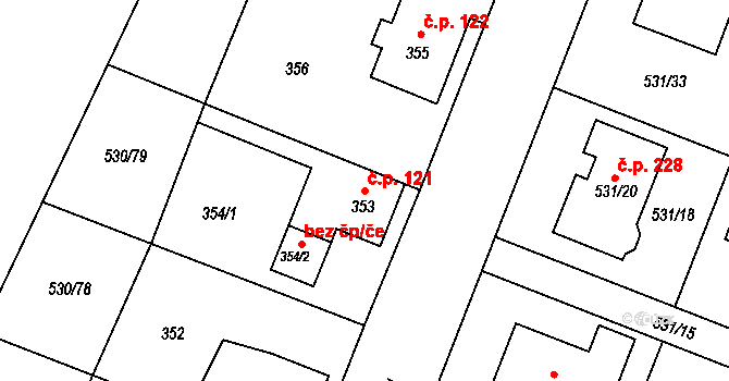 Bystrovany 121 na parcele st. 353 v KÚ Bystrovany, Katastrální mapa