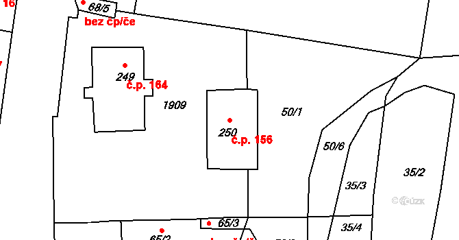 Oráčov 156 na parcele st. 250 v KÚ Oráčov, Katastrální mapa