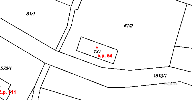 Krompach 54 na parcele st. 137 v KÚ Krompach, Katastrální mapa