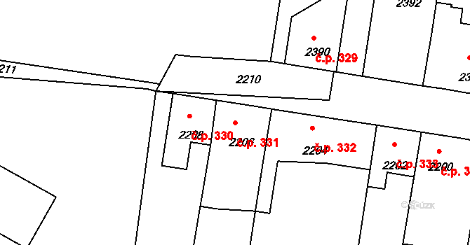 Mimoň I 331, Mimoň na parcele st. 2206 v KÚ Mimoň, Katastrální mapa