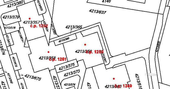 Lutyně 1250, Orlová na parcele st. 4213/359 v KÚ Horní Lutyně, Katastrální mapa