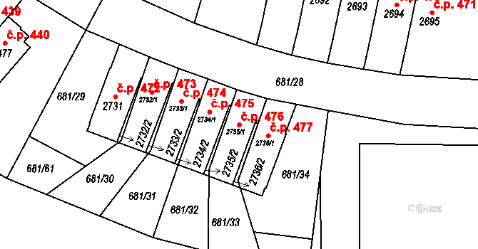 Nové Město 476, Jičín na parcele st. 2735/1 v KÚ Jičín, Katastrální mapa