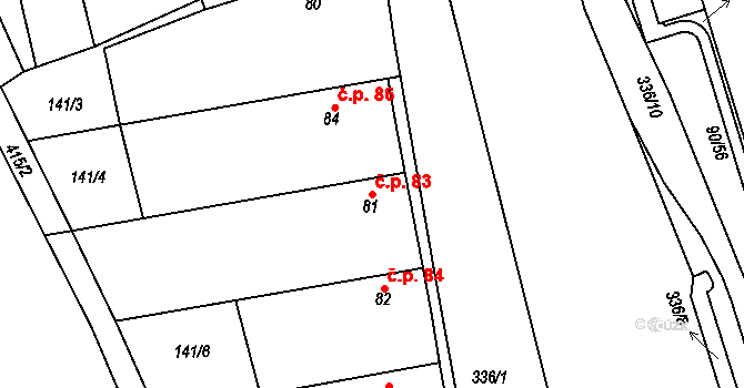 Přední Lhota 83, Poděbrady na parcele st. 81 v KÚ Přední Lhota u Poděbrad, Katastrální mapa
