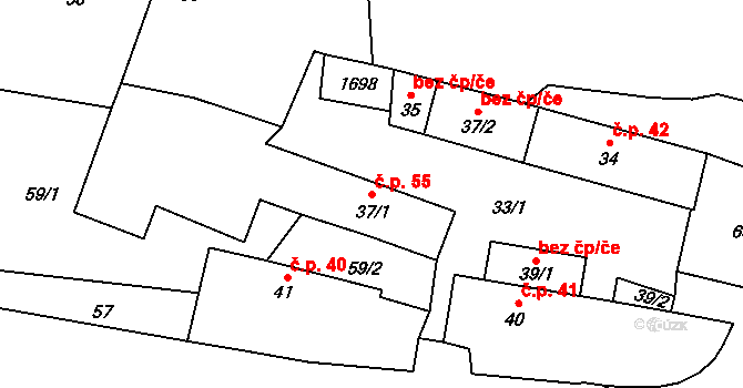 Lnáře 55 na parcele st. 37/1 v KÚ Lnáře, Katastrální mapa