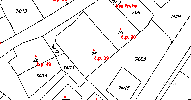 Chvalovice 39 na parcele st. 25 v KÚ Chvalovice, Katastrální mapa