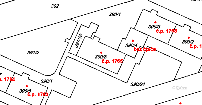 Černá Pole 1765, Brno na parcele st. 390/5 v KÚ Černá Pole, Katastrální mapa