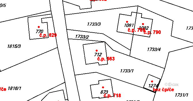Česká Kamenice 563 na parcele st. 712 v KÚ Česká Kamenice, Katastrální mapa