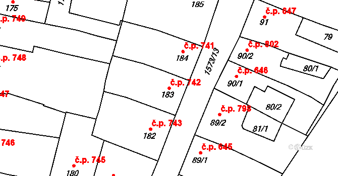 Litovel 742 na parcele st. 183 v KÚ Litovel, Katastrální mapa