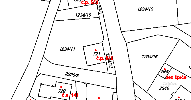 Bublava 648 na parcele st. 721 v KÚ Bublava, Katastrální mapa