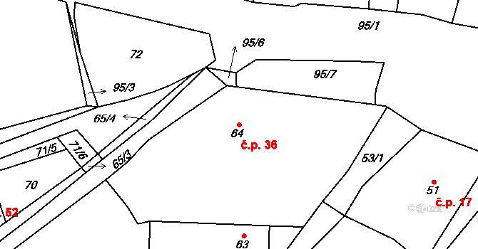 Puchlovice 36 na parcele st. 64 v KÚ Puchlovice, Katastrální mapa