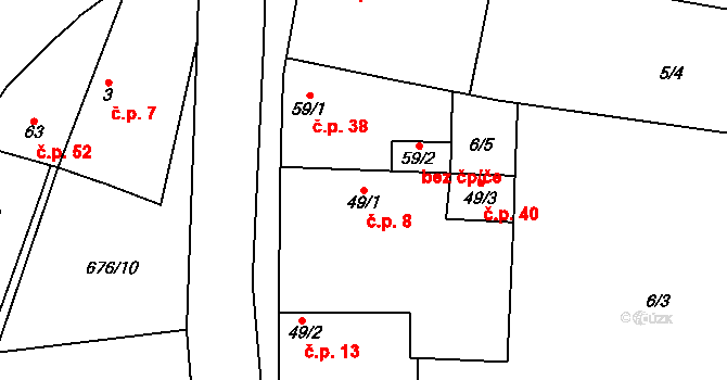 Limuzy 8, Tismice na parcele st. 49/1 v KÚ Limuzy, Katastrální mapa