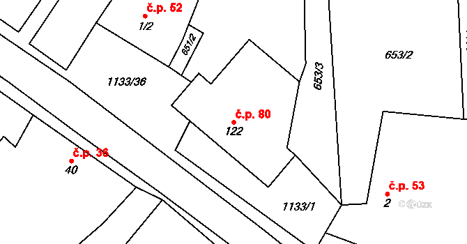 Malíkov nad Nežárkou 80, Horní Pěna na parcele st. 122 v KÚ Malíkov nad Nežárkou, Katastrální mapa
