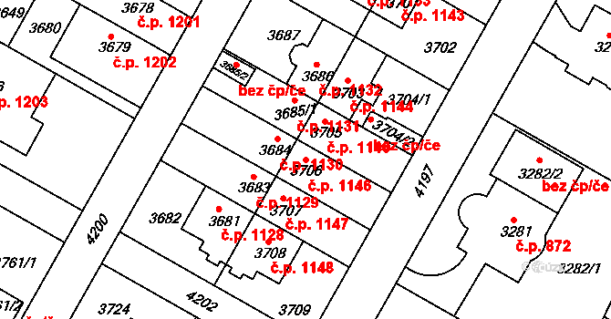 Dejvice 1146, Praha na parcele st. 3706 v KÚ Dejvice, Katastrální mapa