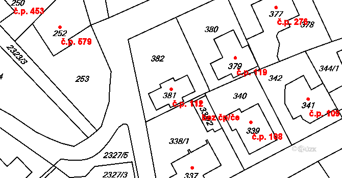 Suchdol 112, Praha na parcele st. 381 v KÚ Suchdol, Katastrální mapa