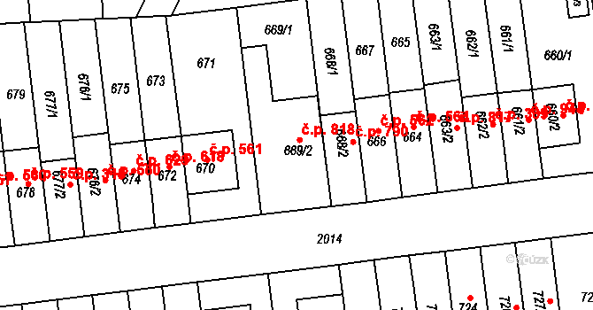 Vysočany 818, Praha na parcele st. 669/2 v KÚ Vysočany, Katastrální mapa