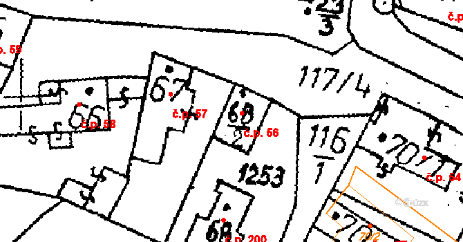 Radovesnice II 56 na parcele st. 68/2 v KÚ Radovesnice II, Katastrální mapa