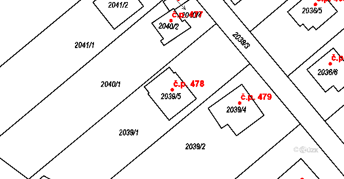 Příbram III 478, Příbram na parcele st. 2039/5 v KÚ Příbram, Katastrální mapa