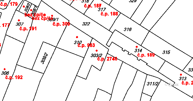 Česká Lípa 2746 na parcele st. 303/2 v KÚ Česká Lípa, Katastrální mapa