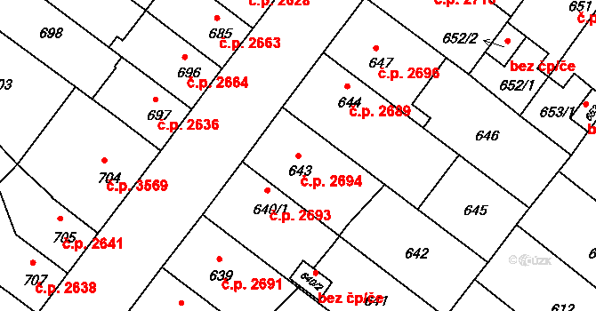 Chomutov 2694 na parcele st. 643 v KÚ Chomutov II, Katastrální mapa
