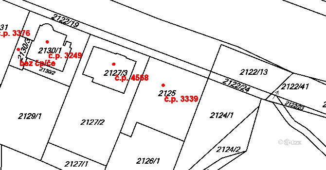 Chomutov 3339 na parcele st. 2125 v KÚ Chomutov II, Katastrální mapa