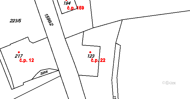 Javorník 22, Rudník na parcele st. 123 v KÚ Javorník v Krkonoších, Katastrální mapa