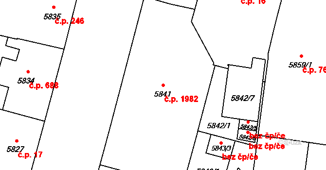 Jižní Předměstí 1982, Plzeň na parcele st. 5841 v KÚ Plzeň, Katastrální mapa