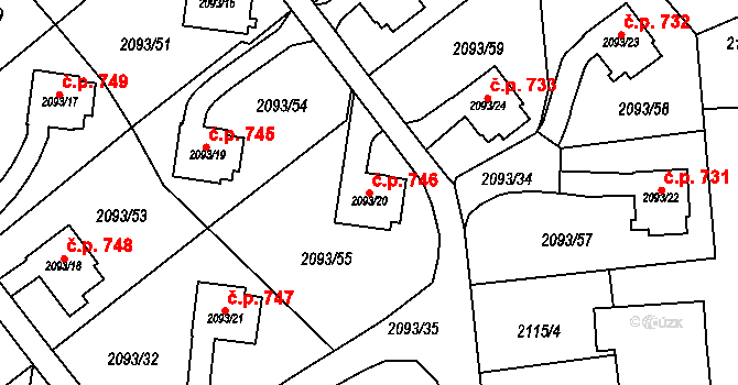 Bludovice 746, Havířov na parcele st. 2093/20 v KÚ Bludovice, Katastrální mapa