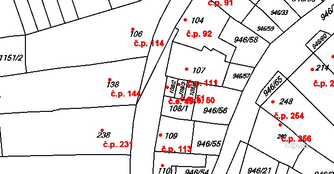 Čebín 49 na parcele st. 108/2 v KÚ Čebín, Katastrální mapa