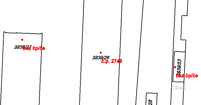 Kročehlavy 2749, Kladno na parcele st. 3839/26 v KÚ Kročehlavy, Katastrální mapa