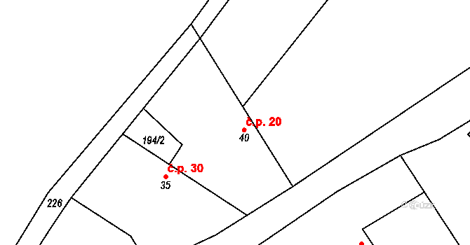 Miškovice 20, Třebovle na parcele st. 40 v KÚ Miškovice u Kouřimi, Katastrální mapa