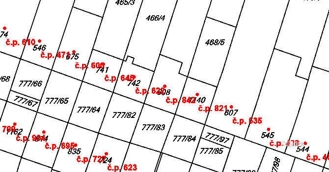 Dolní Němčí 842 na parcele st. 608 v KÚ Dolní Němčí, Katastrální mapa