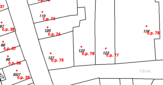 Blovice 76 na parcele st. 122 v KÚ Blovice, Katastrální mapa