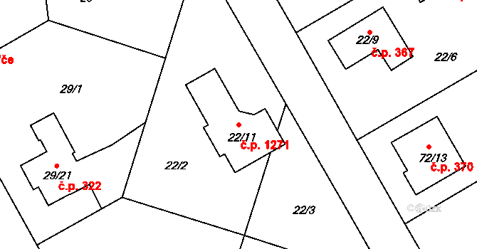 Lyžbice 1271, Třinec na parcele st. 22/11 v KÚ Lyžbice, Katastrální mapa