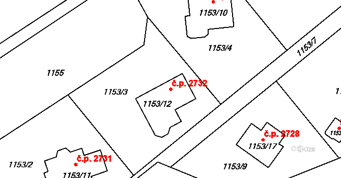 Rožnov pod Radhoštěm 2732 na parcele st. 1153/12 v KÚ Tylovice, Katastrální mapa