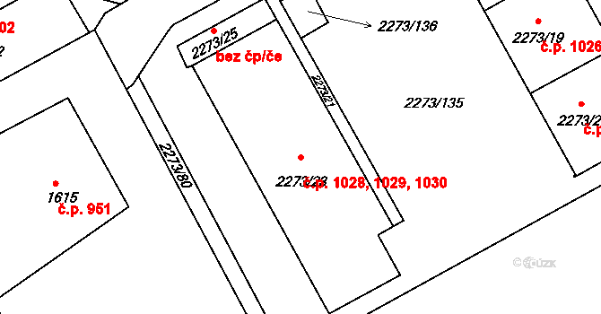 Šluknov 1028,1029,1030 na parcele st. 2273/23 v KÚ Šluknov, Katastrální mapa