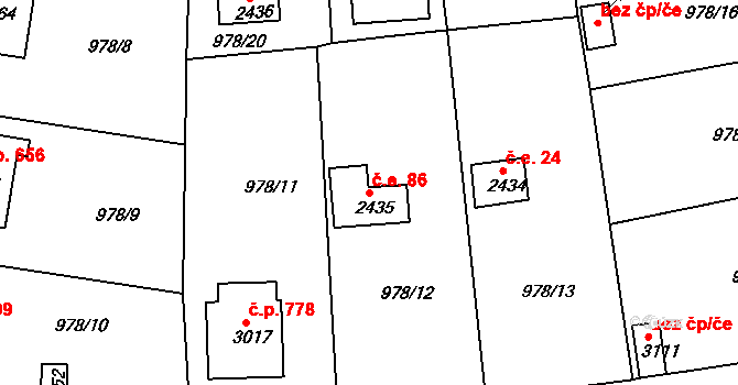 Plzeňské Předměstí 86, Rokycany na parcele st. 2435 v KÚ Rokycany, Katastrální mapa