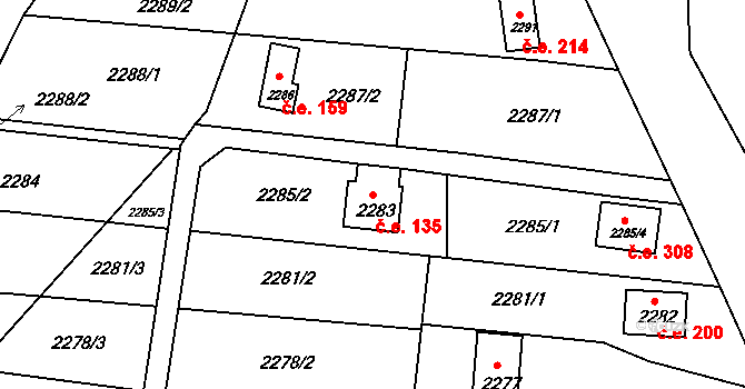Strkov 135, Planá nad Lužnicí na parcele st. 2283 v KÚ Planá nad Lužnicí, Katastrální mapa