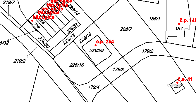 Čelkovice 254, Tábor na parcele st. 226/28 v KÚ Čelkovice, Katastrální mapa
