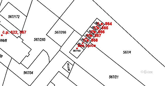Vyškov-Předměstí 868, Vyškov na parcele st. 567/104 v KÚ Vyškov, Katastrální mapa