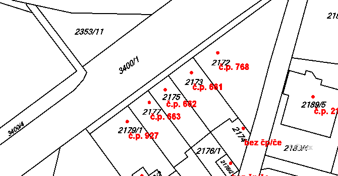 Benešov 662 na parcele st. 2175 v KÚ Benešov u Prahy, Katastrální mapa