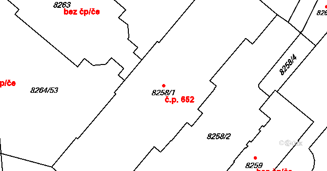 Jižní Předměstí 652, Plzeň na parcele st. 8258/1 v KÚ Plzeň, Katastrální mapa