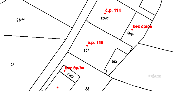 Muglinov 115, Ostrava na parcele st. 157 v KÚ Muglinov, Katastrální mapa
