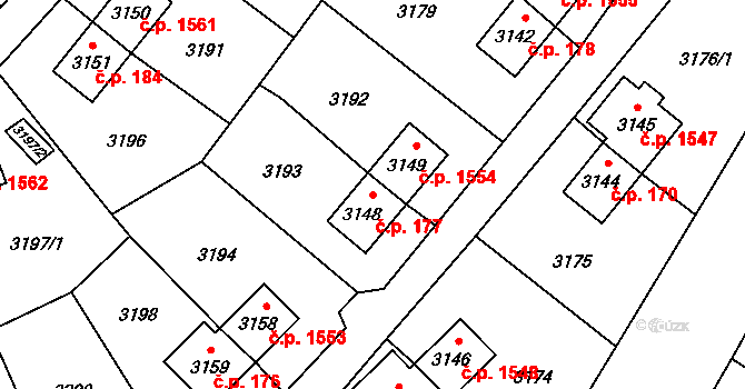 Slezská Ostrava 177, Ostrava na parcele st. 3148 v KÚ Slezská Ostrava, Katastrální mapa