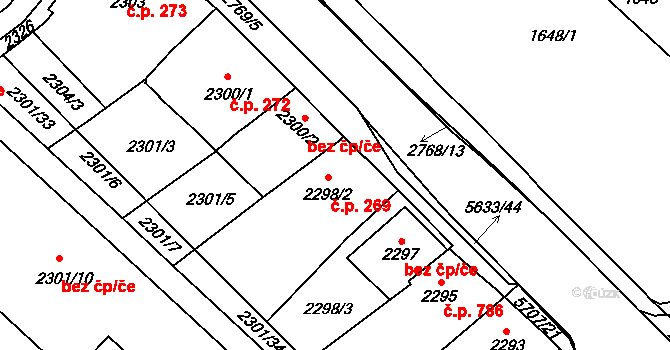 Velké Meziříčí 269 na parcele st. 2298/2 v KÚ Velké Meziříčí, Katastrální mapa