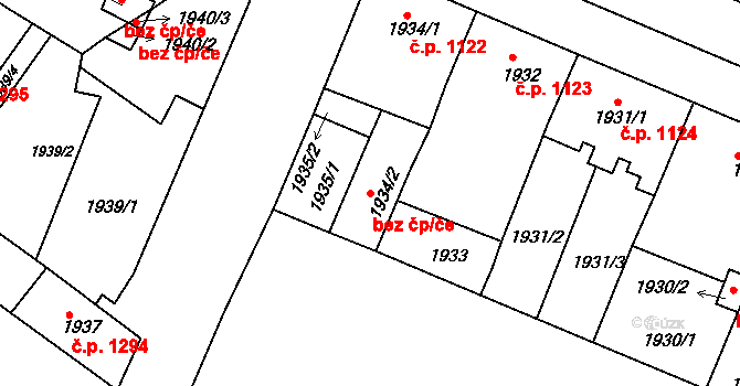 Turnov 38870827 na parcele st. 1934/2 v KÚ Turnov, Katastrální mapa