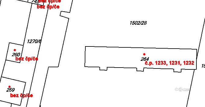 Kvítkovice 1231,1232,1233, Otrokovice na parcele st. 264 v KÚ Kvítkovice u Otrokovic, Katastrální mapa