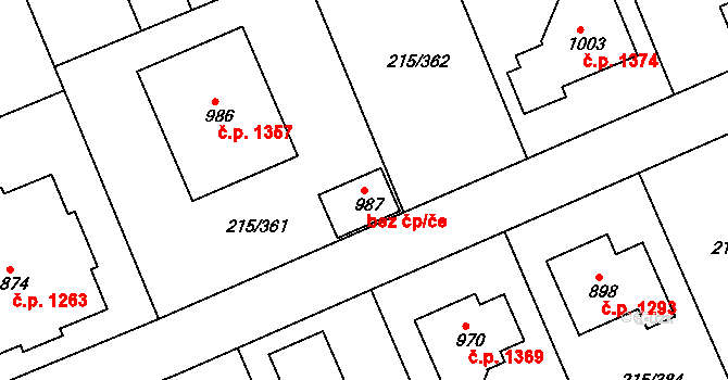 Rudná 43069827 na parcele st. 987 v KÚ Hořelice, Katastrální mapa