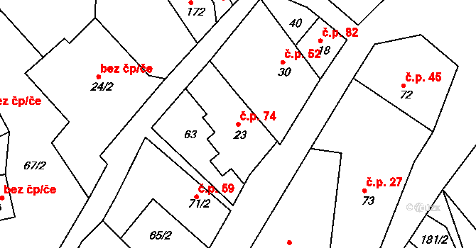 Vršovice 74 na parcele st. 23 v KÚ Vršovice u Opavy, Katastrální mapa