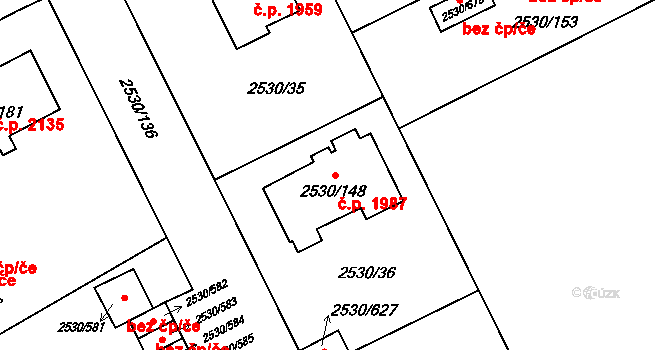 Předměstí 1987, Opava na parcele st. 2530/148 v KÚ Opava-Předměstí, Katastrální mapa